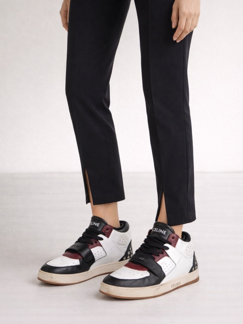 CELINE Studded Leather Colorblock Sneakers — Size 7 — Rare Mary Jane Strap